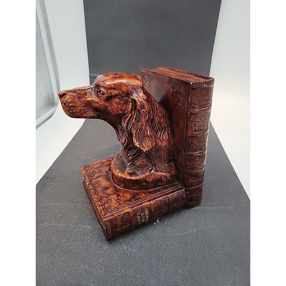 Vtg Dog Bookend Man's Best Friend Brown Faux Marble Heavy Irish Setter? Pet